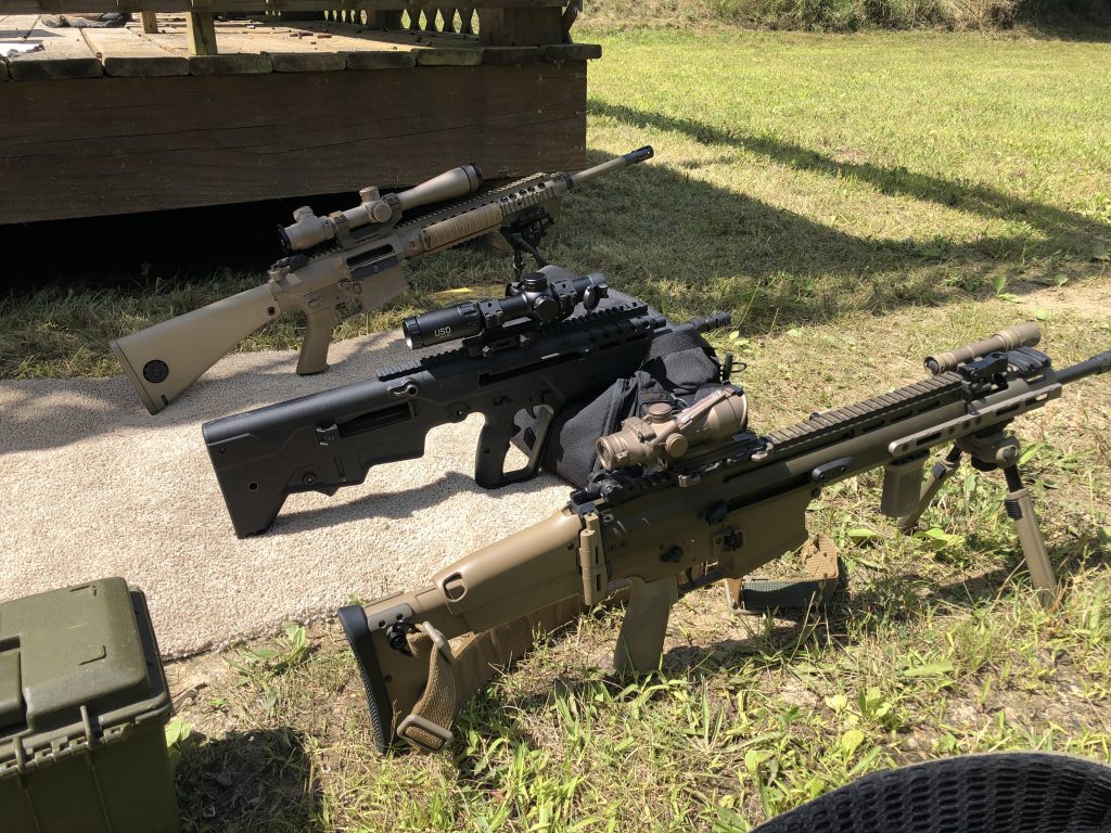 Tavor 7 SCAR 17 and Knight's Armament SR25/M110 with various optics. US Optics TS-8X on the Tavor 7
