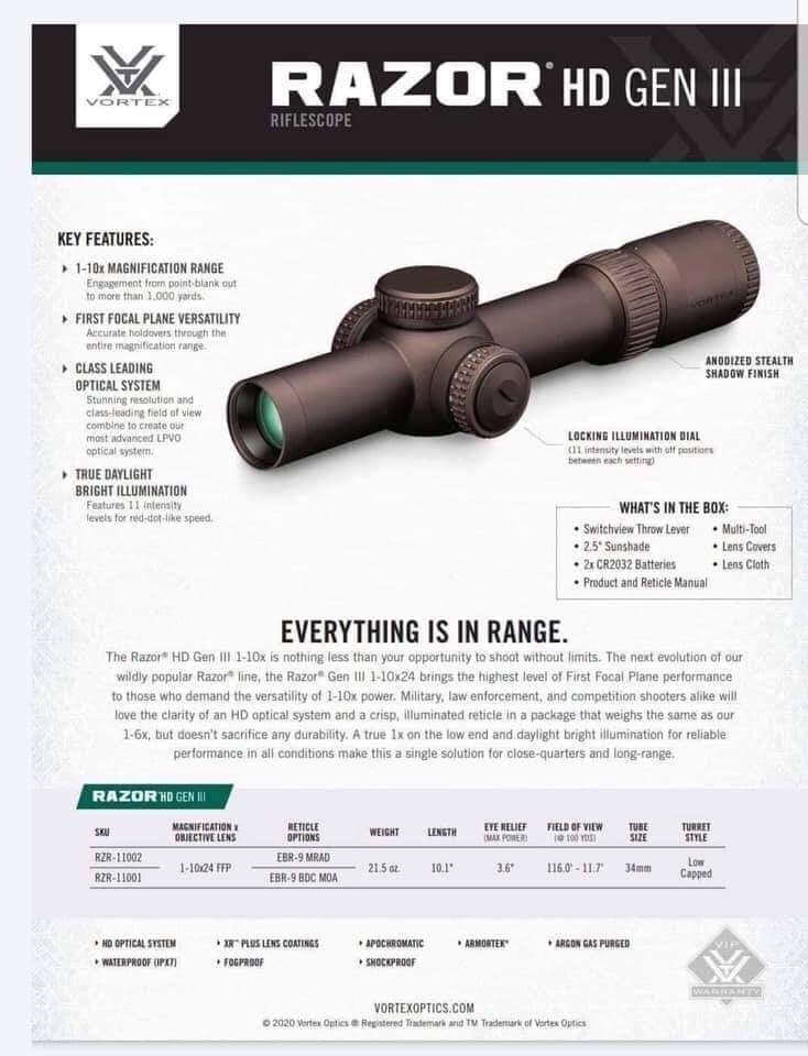 Razor HD Gen III Spec sheet