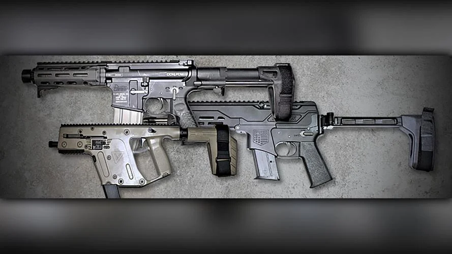 Images of various pistols with pistol braces affected by the pistol brace amnesty