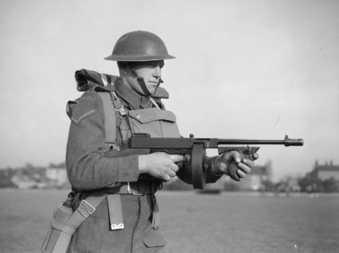 Thompson-M1928A1-Corporal-in-East-Surrey-Regiment-1940