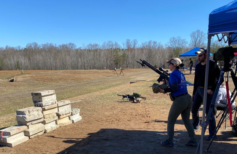 shooting off stone prop with gas gun