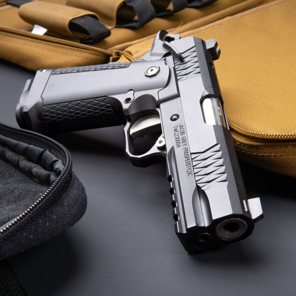 Jacob Grey's double stack 1911 9mm.