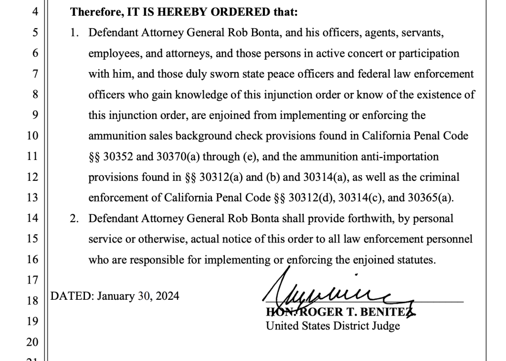 Bonta Judge Benitez California Ammunition Unconstitutional